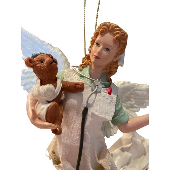 Kurt Adler Nurse Angel Figurine holding Bear Paper Mache & Plastic Ornament 7x6” - Picture 2 of 7